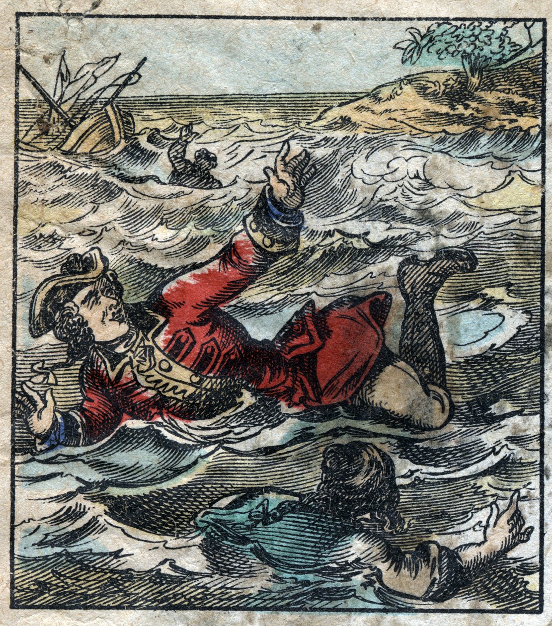 Zatonięcie Lemuela Guliwera. Ilustracja do „Podróży Guliwera” Jonathana Swifta (1667-1745). Obrazowanie epinal pod koniec XIX wieku. autorstwa French School