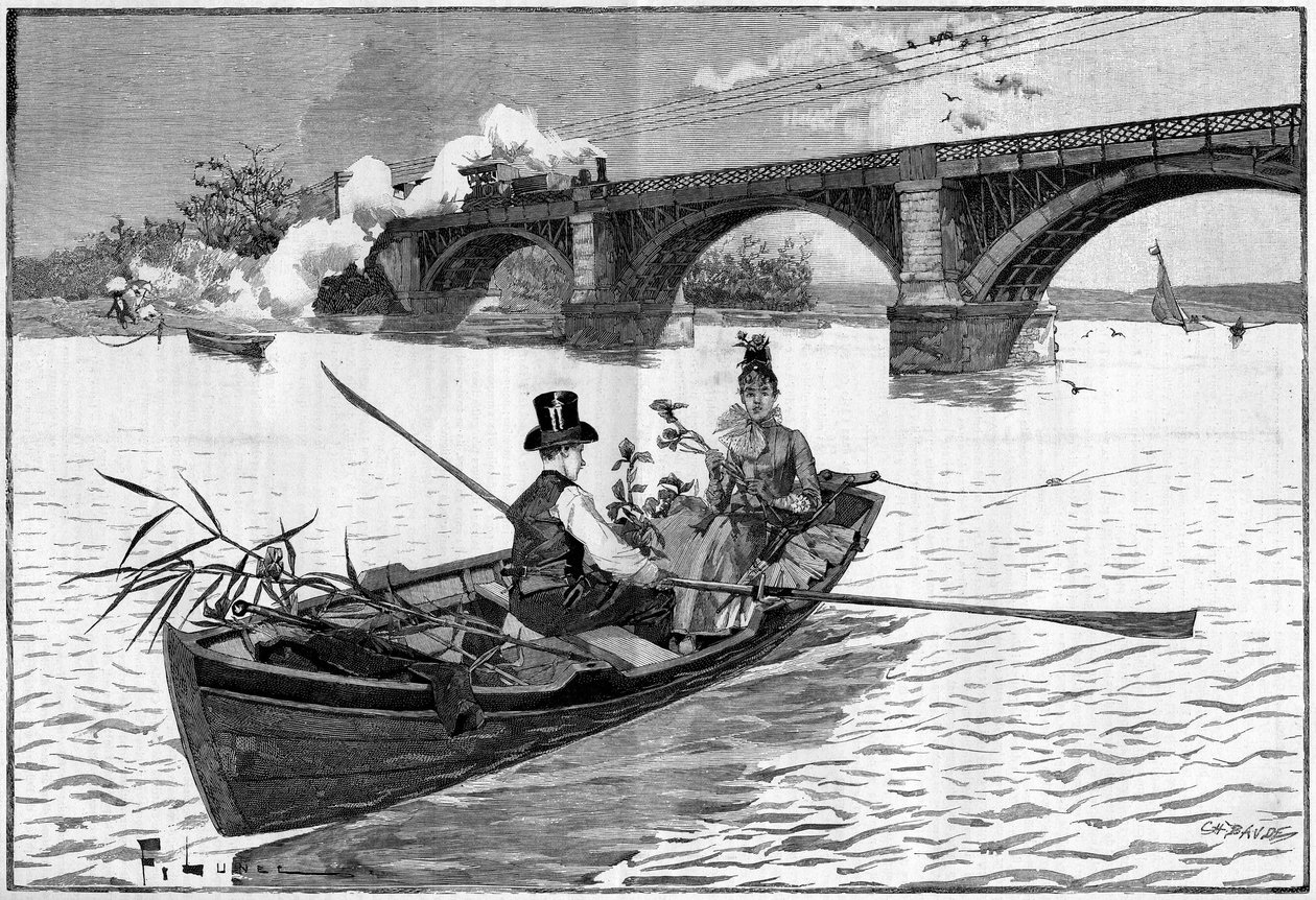 Okolice Paryża, niedziela w Argenteuil w 1887 roku. autorstwa French School