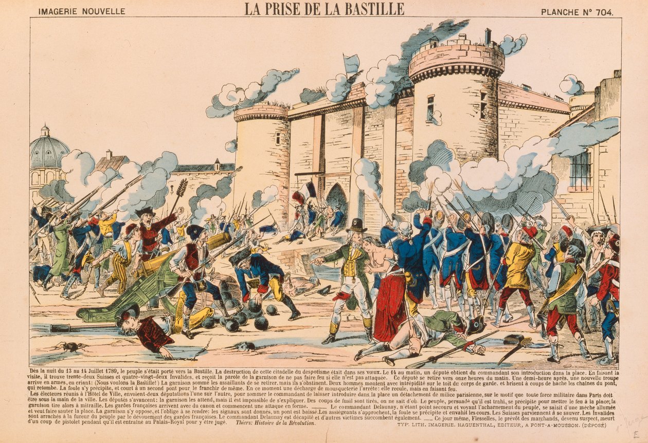 Zdobycie Bastylii podczas Rewolucji Francuskiej 14 lipca 1789, opublikowane przez Haguenthal, Pont-a-Mousson, 1840 autorstwa French School