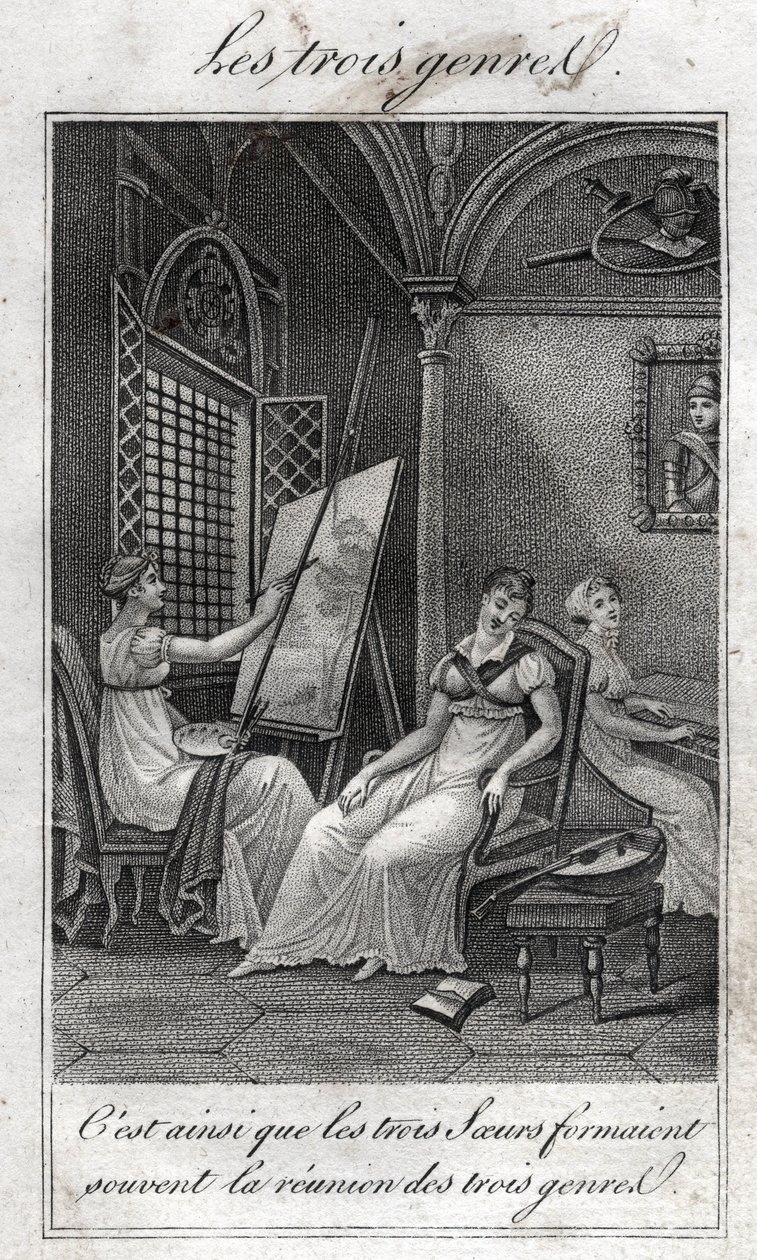 Trzy gatunki. Kobieta Malarka, muzyk i lektorka. autorstwa French School