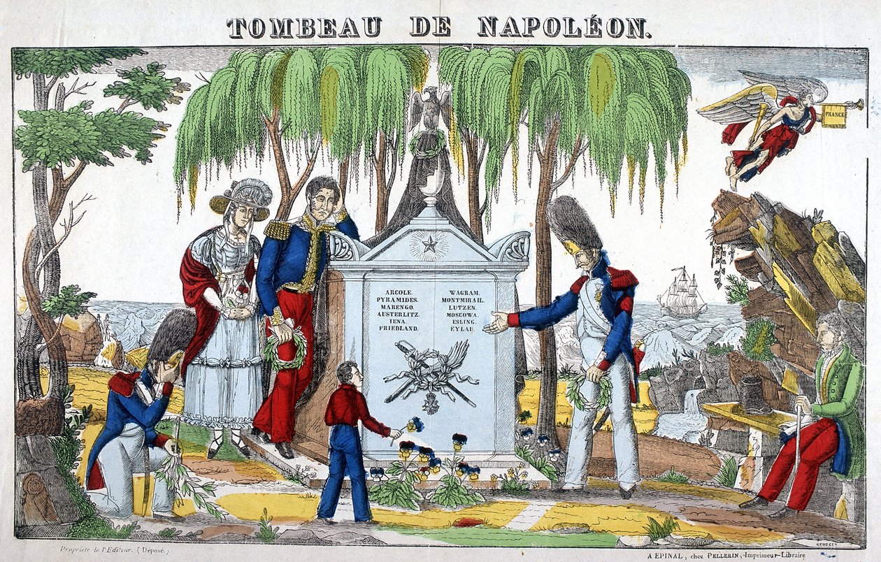 Grób Napoleona Bonaparte na wyspie św. Heleny. Obraz Epinal autorstwa French School