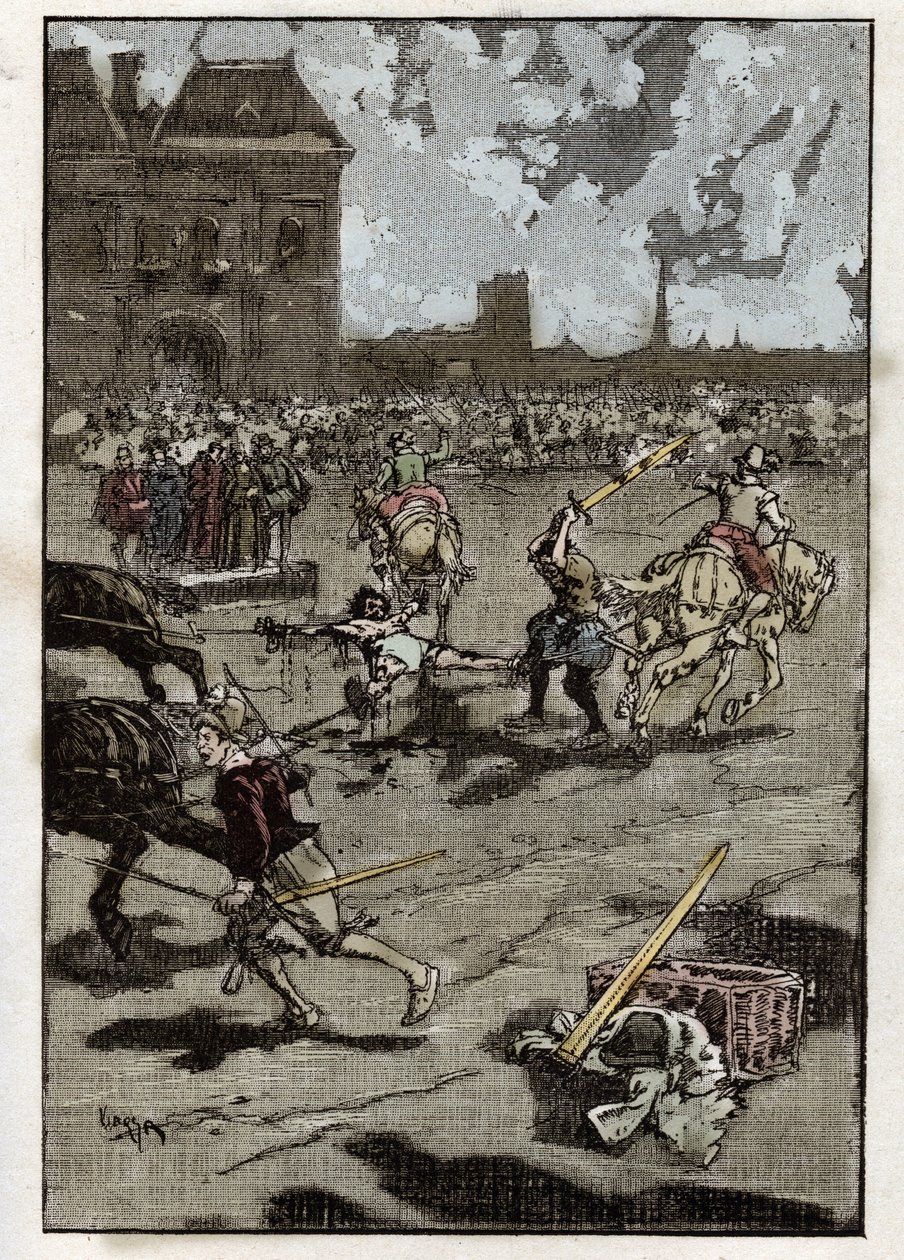 Tortury Francois Ravaillaca mordercy króla Henryka IV: kwateruje w Paryżu 27 maja autorstwa French School