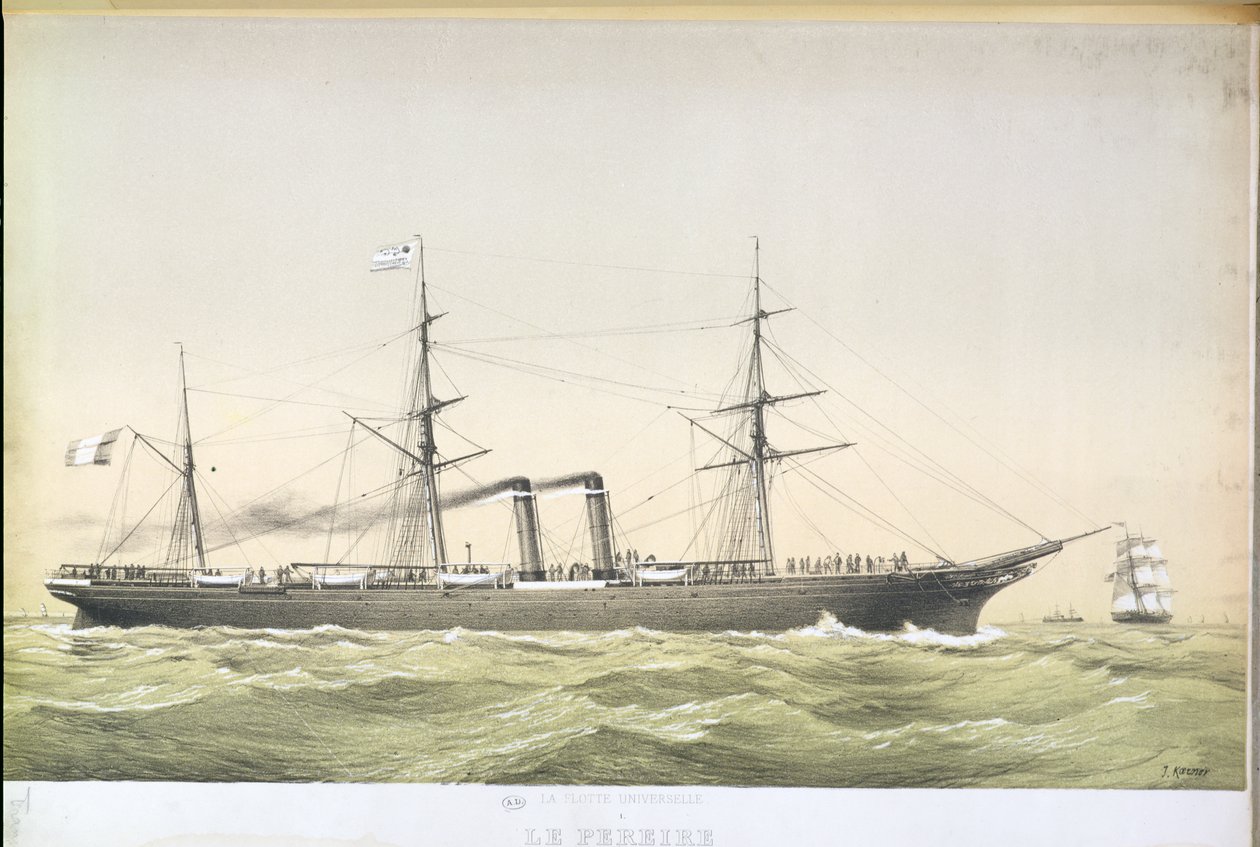 Transatlantycki liniowiec wiosłowy Le Pereire przelatujący z Le Havre do Nowego Jorku, ok. 1860 r autorstwa French School