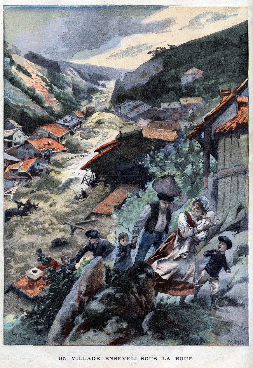 Wioska Saint-Ours w pobliżu Barcellonnette w Alpach zakopana pod błotem - w „Le Petit Parisien”” autorstwa French School