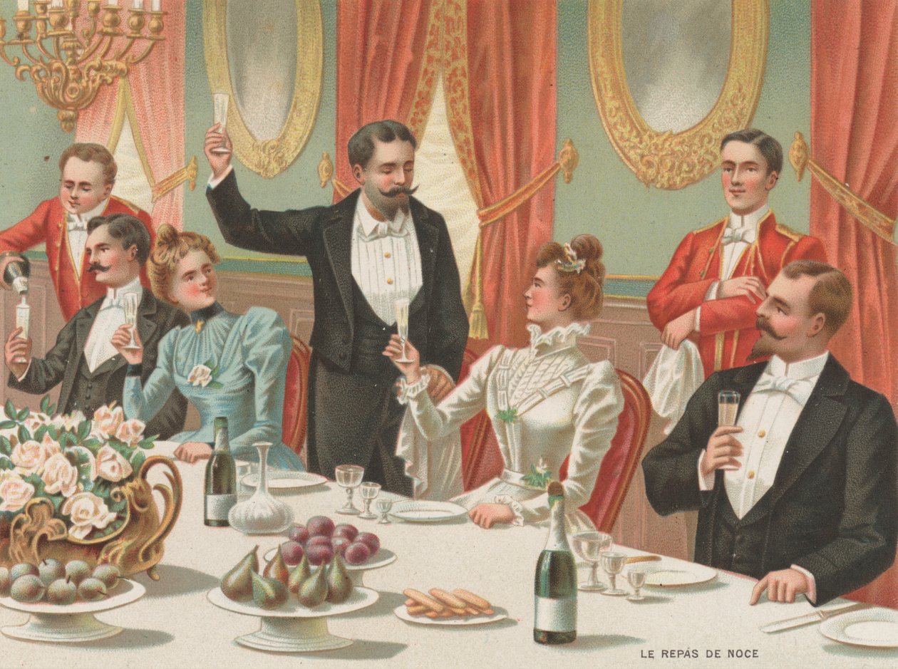 Obiad weselny (chromolitho) autorstwa French School
