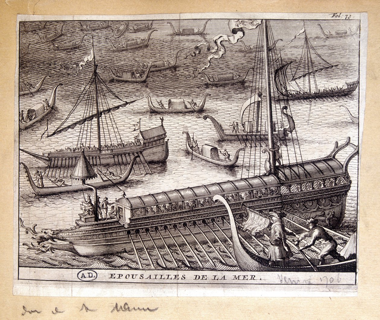 Żony doży Wenecji z morzem w 1706 r. - grawerowanie autorstwa French School