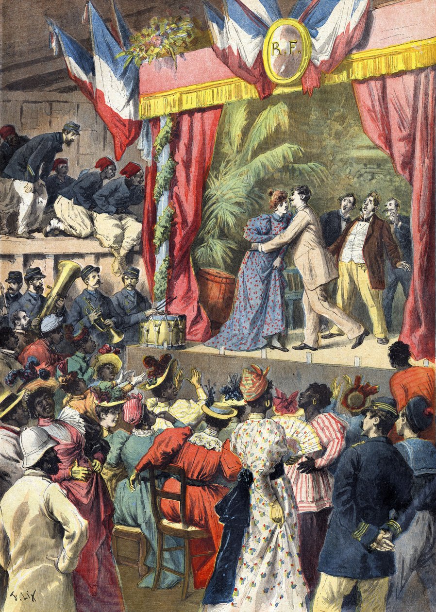 Przedstawienie teatralne na scenie w Dakat autorstwa French School