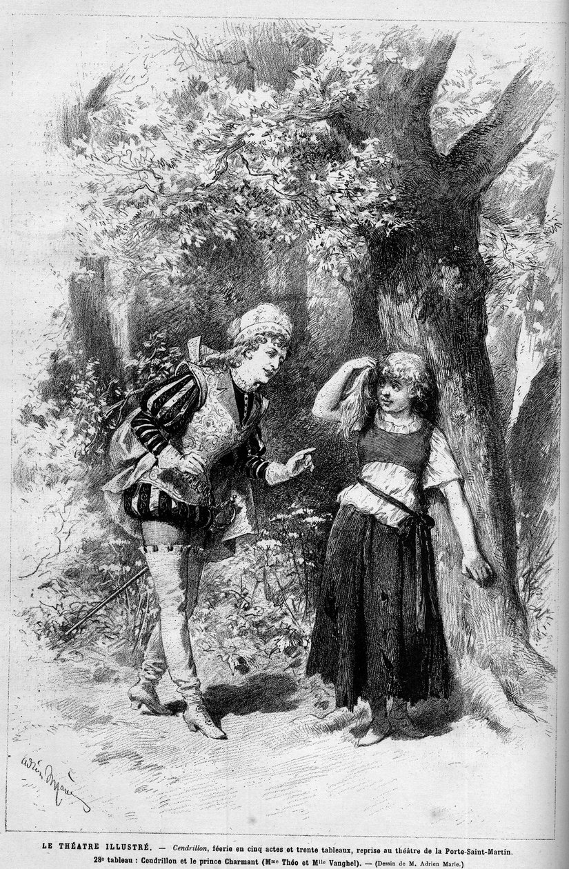 Przedstawienie teatralne: Cinderella and the Prince Charming w wykonaniu Mme Theo i Melle Vanghel do spektaklu „Cendrillon” Clairville (Louis Francois Nicolaie autorstwa French School