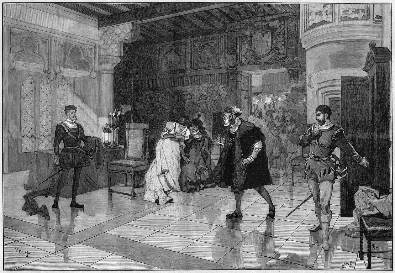Przedstawienie teatralne: „”Hernani”” Victora Hugo (1802-1885), akt I scena 3. Paryż, Comedie Francaise autorstwa French School