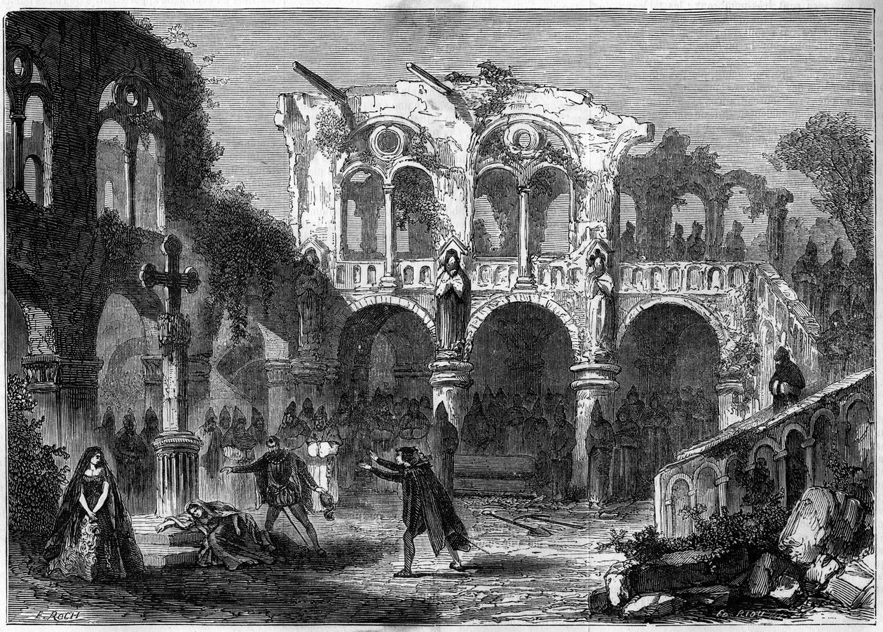 Przedstawienie teatralne: „Pogrzeby honoru” (Akt VII, ostatnia scena) Auguste Vacquerie (1819-1895). Paryż, Teatr de la Porte Saint Martin autorstwa French School