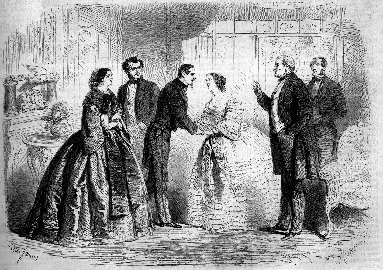 Teatralne przedstawienie „Księcia Hioba” (akt IV, ostatnia scena) Leona Layi (1811-1872). Paryż, komedia francuska autorstwa French School