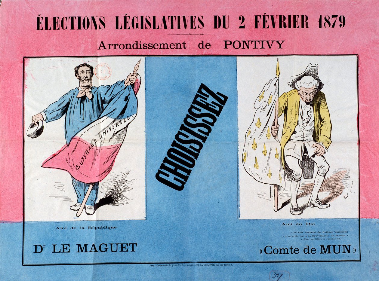 Trzecia Republika: plakat do wyborów parlamentarnych z 2.02.1879 w gminie Pontivy (Morbihan). Paryż. Muzeum Plakatu i Reklamy autorstwa French School