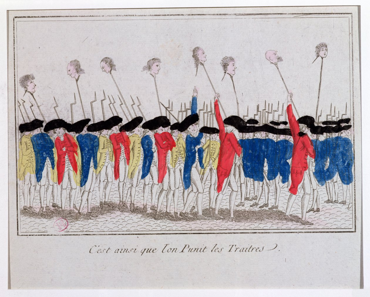 Tak karze się zdrajców, sankiuloty niosące głowy zgilotynowanych, 1789 autorstwa French School