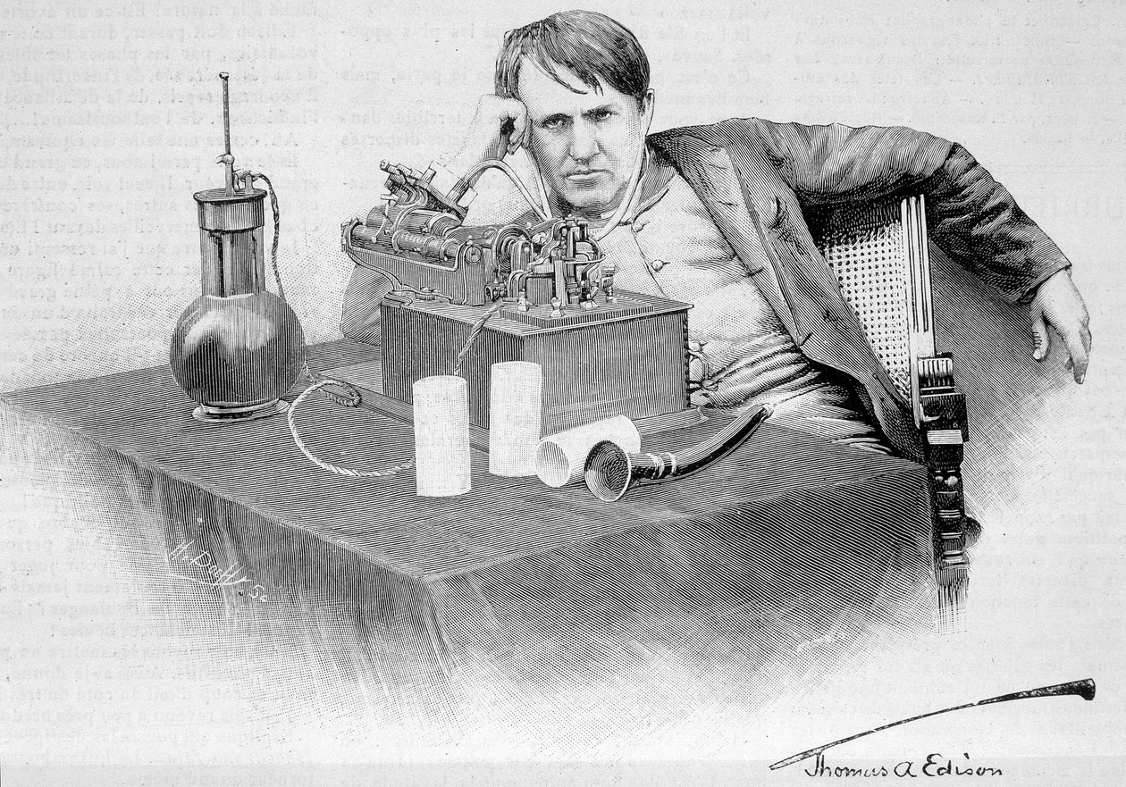 Thomas Edison i jego fonograf - w „Le Monde Illustré” z 17.08.1884 r. autorstwa French School