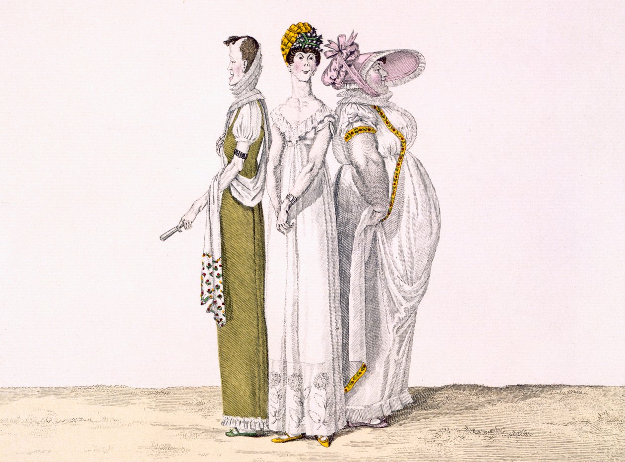 Trzy paryskie gracje, płyta 16 z gatunku le Bon, ok. 1810 (kolor grawerowany) autorstwa French School