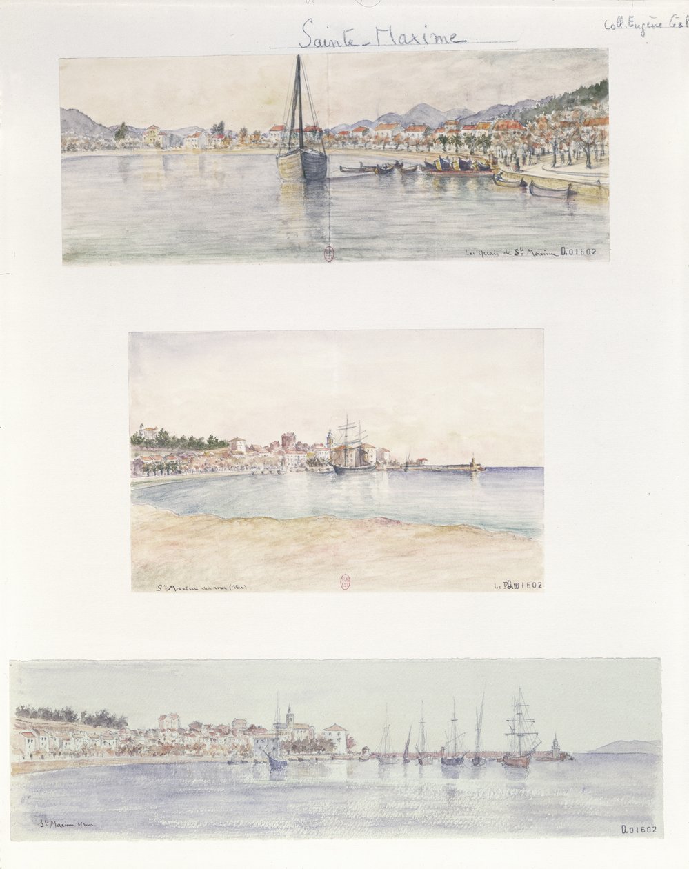 Trzy widoki Sainte Maxime (akwarela na papierze) autorstwa French School