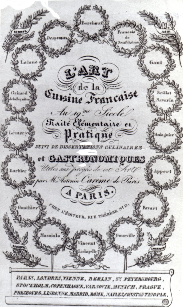 Strona tytułowa dla LArt de la Cuisine Francaise cz. III Antonina Careme, wydana 1834 (papier drukowany) autorstwa French School
