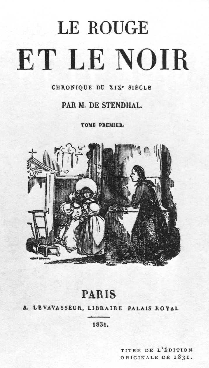 Strona tytułowa pierwszego wydania The Red and the Black Stendhala (1783-1842) opublikowanego w 1831 autorstwa French School