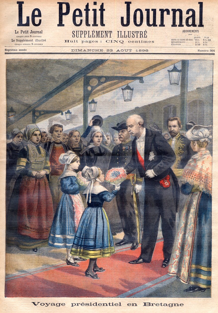 Strona tytułowa przedstawiająca prezydencką podróż Felixa Faure do Wielkiej Brytanii, ilustracja z ilustrowanego dodatku Le Petit Journal, 23 sierpnia autorstwa French School