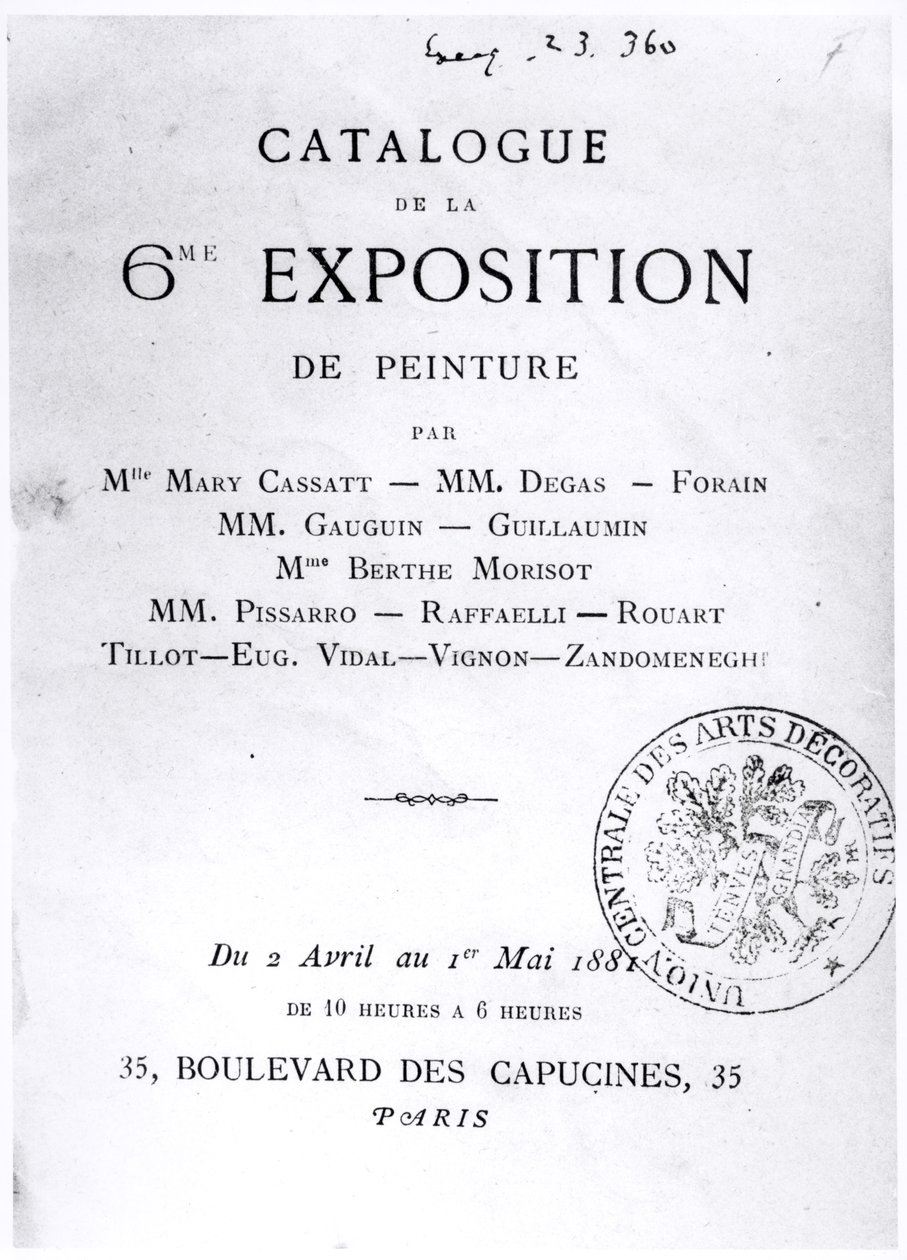Strona tytułowa katalogu VI Wystawy Impresjonistów, 1881 autorstwa French School