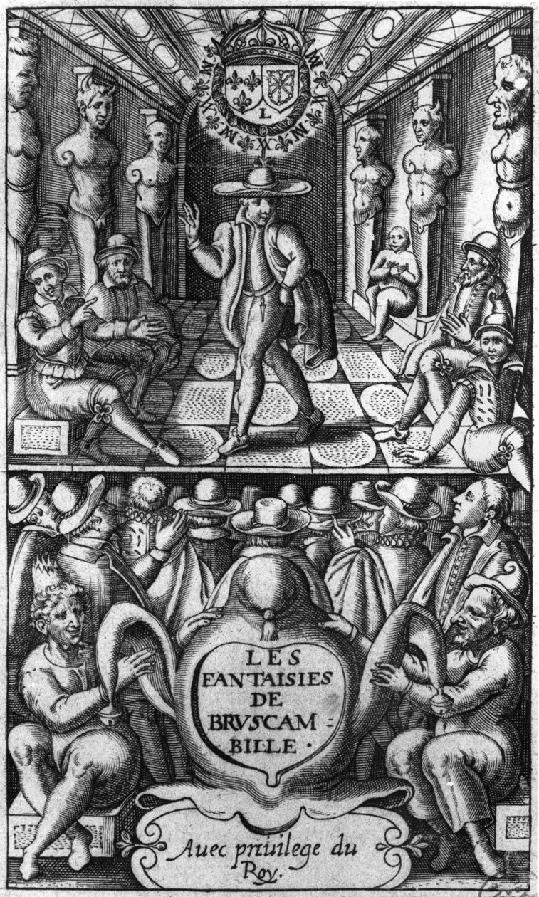 Strona tytułowa z Les Fantaisies de Bruscambille, wyd. 1615 autorstwa French School