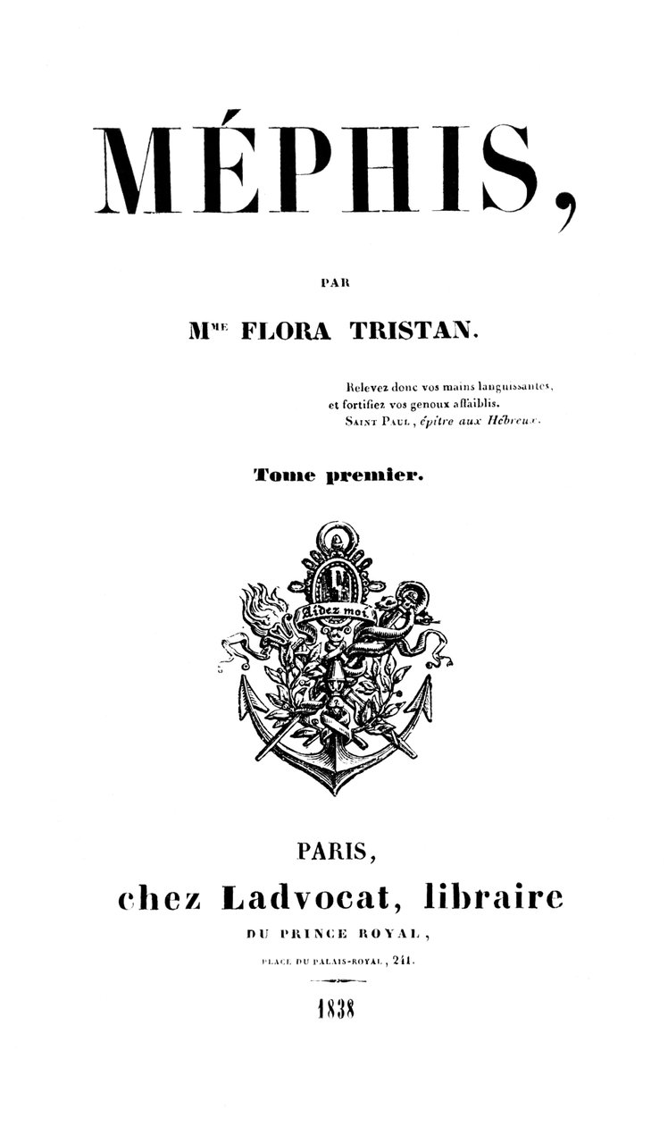 Strona tytułowa Mefisa autorstwa Flory Tristan (1803-44) wydana w Paryżu przez Ladvocat, 1838 autorstwa French School