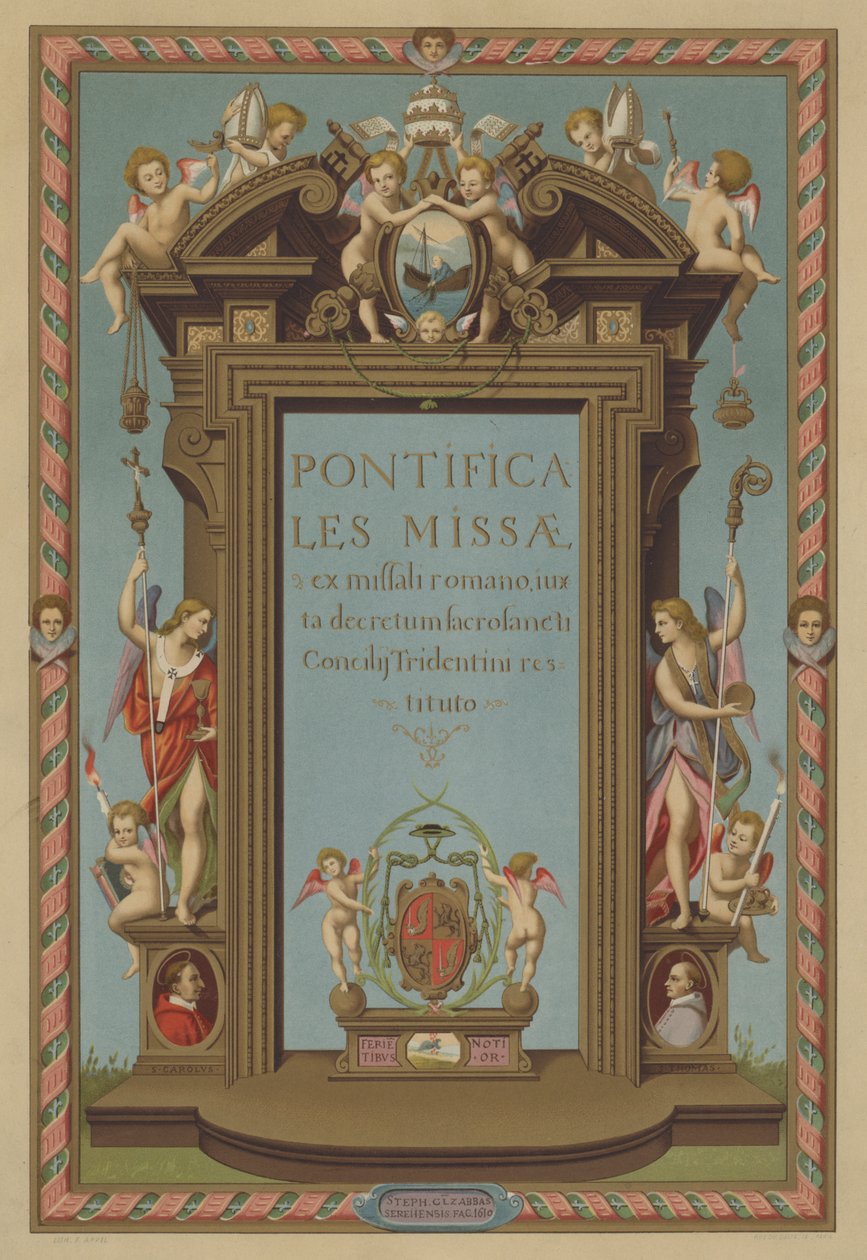 Strona tytułowa Mszału Papieskiego (chromolitografia) autorstwa French School