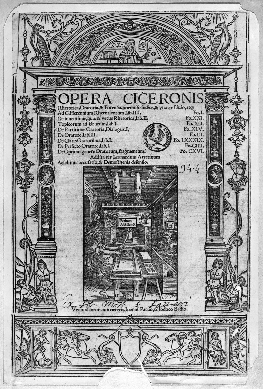 Strona tytułowa Opery Ciceronis, wyd. 1520 autorstwa French School