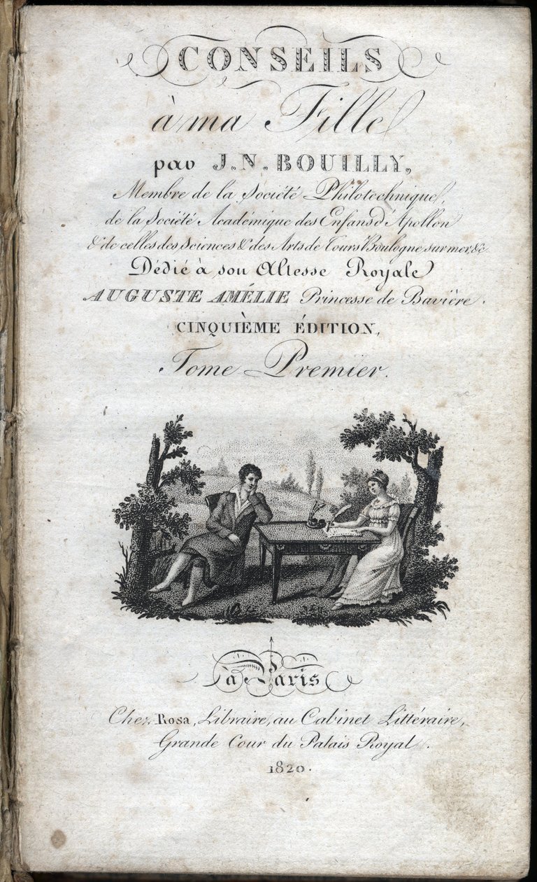 Strona tytułowa „Wskazówek dla mojej córki” Jean Nicolas Bouilly (1763-1842). 1820. Kolekcja prywatna. autorstwa French School