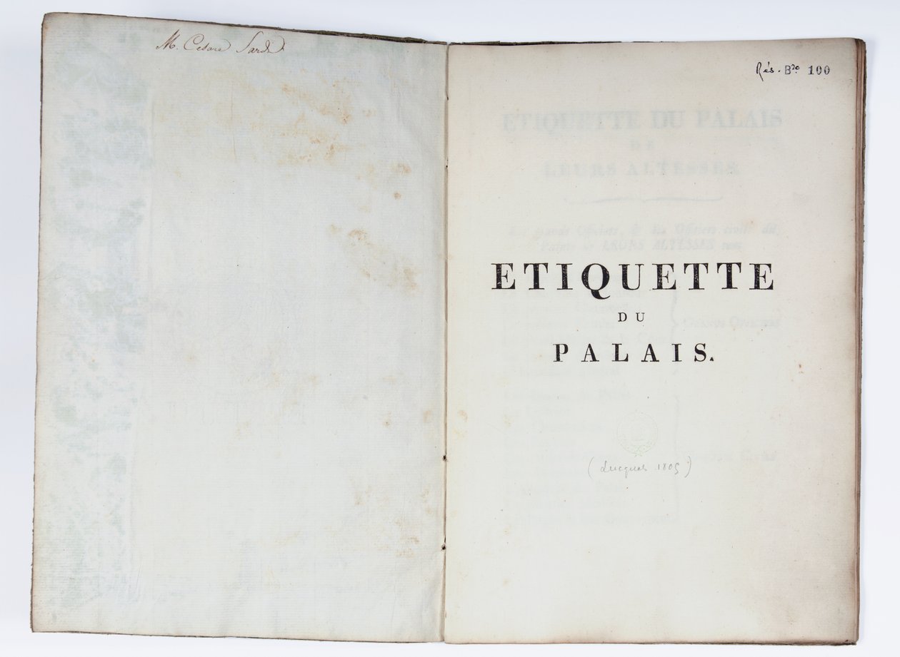 Strona tytułowa Etiquette du Palais, Lucca, 1805 (papier drukowany) autorstwa French School