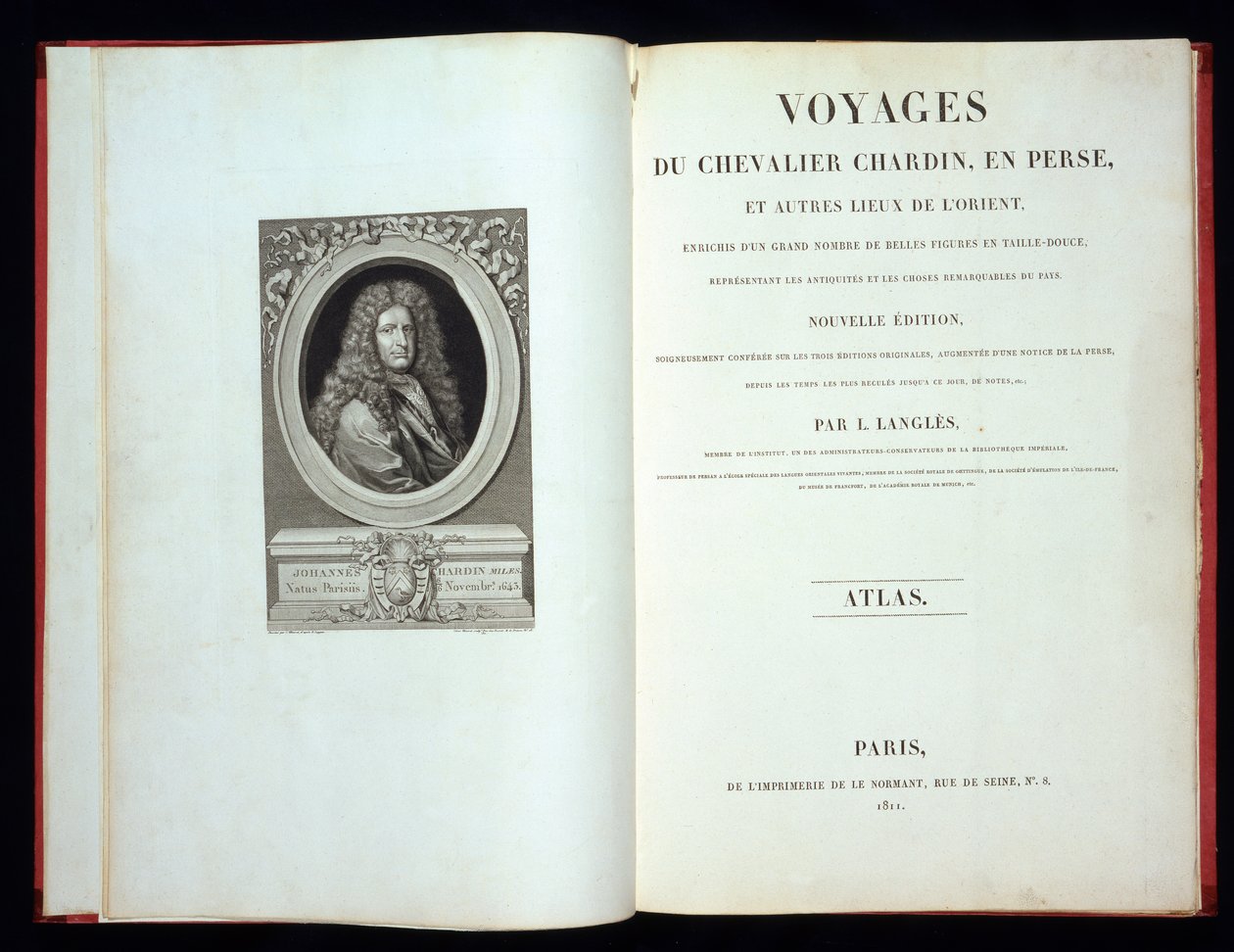Strona tytułowa i portret frontowy z Voyages du Chevalier Chardin en Perse, 1811 autorstwa French School