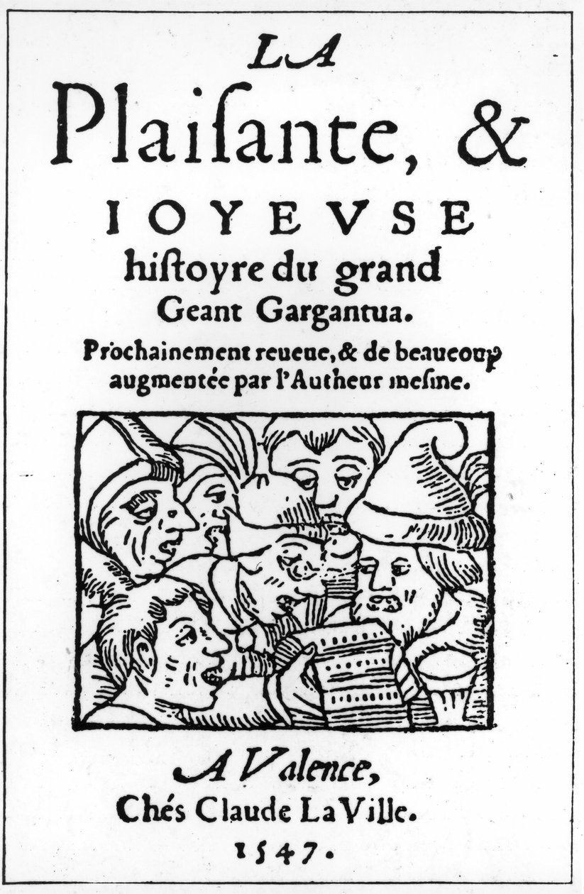Strona tytułowa Gargantua autorstwa Francois Rabelais (1494-1553) 1547 (ksylografia) autorstwa French School