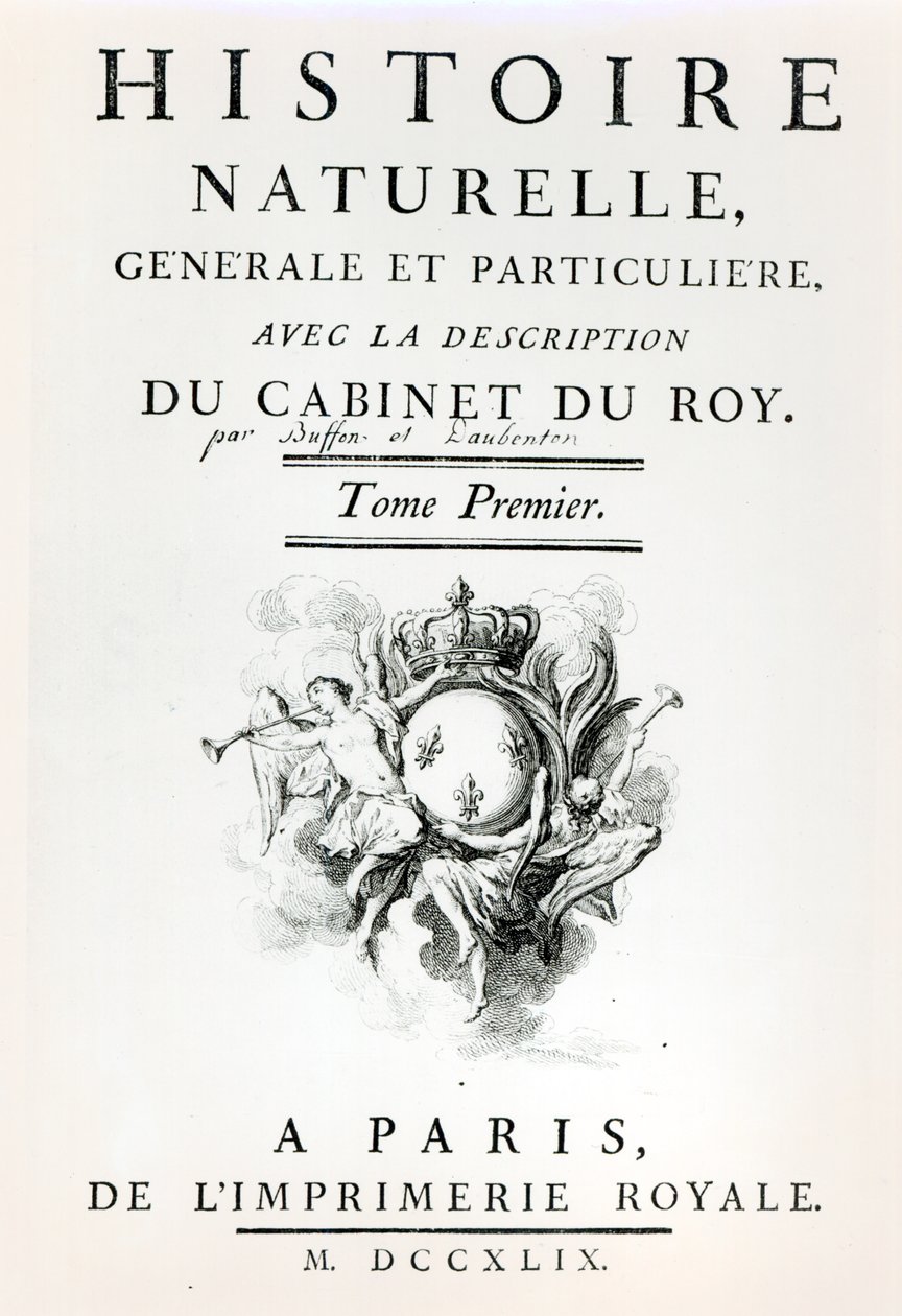 Strona tytułowa Historii naturalnej, ogólnej i szczegółowej, Buffon, Paryż, 1749 autorstwa French School