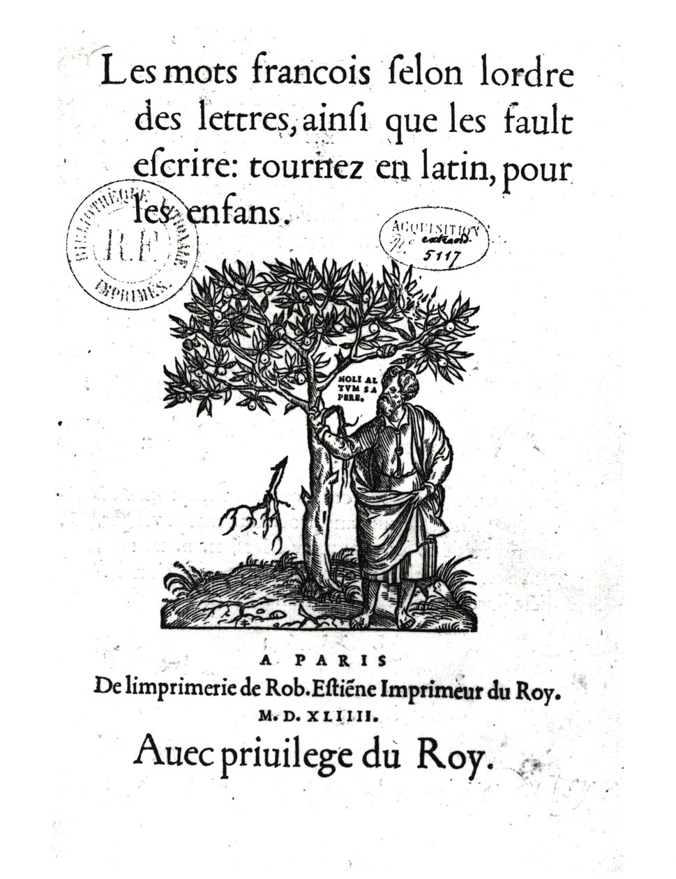 Strona tytułowa pierwszego słownika francusko-łacińskiego, 1544 autorstwa French School