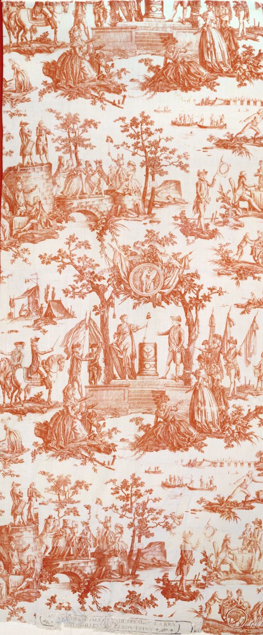 Toile de Jouy, ilustrujący Święto Federacji 14 lipca 1790 na Polach Marsowych (bawełna drukowana) autorstwa French School