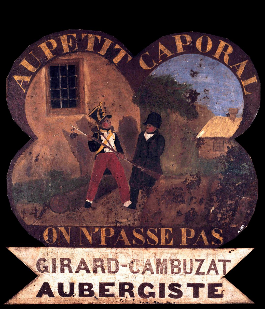 Znak zajazdu Tole „Dla małego kaprala”” 1850 około z Napoleonem I. Wyspa Aix, Muzeum Napoleońskie autorstwa French School
