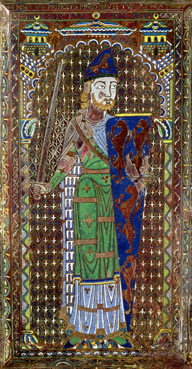 Tablica nagrobna Geoffreya Plantageneta (1113-51) z katedry św. Juliena, Le Mans, ok. 1151-55 (emalia na złoconej miedzi) (patrz także 179331) autorstwa French School