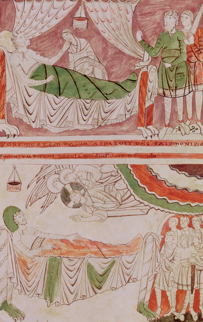 Tom 1, Ms 1589 f.128v Król Dawid i sen Salomona, z Biblii św. autorstwa French School
