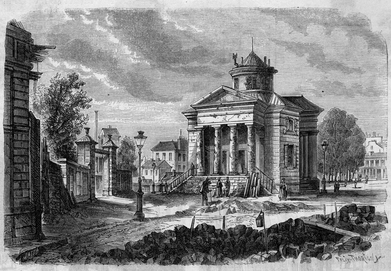 Przemiany Paryża w okresie II Cesarstwa, Paryż Haussmanna: widok na Barriere du Combat i prace nad przedłużeniem rue Magnan, 1868. Grawer w „Le Monde Illustre” nr 598 z 26 września 1868 r. autorstwa French School