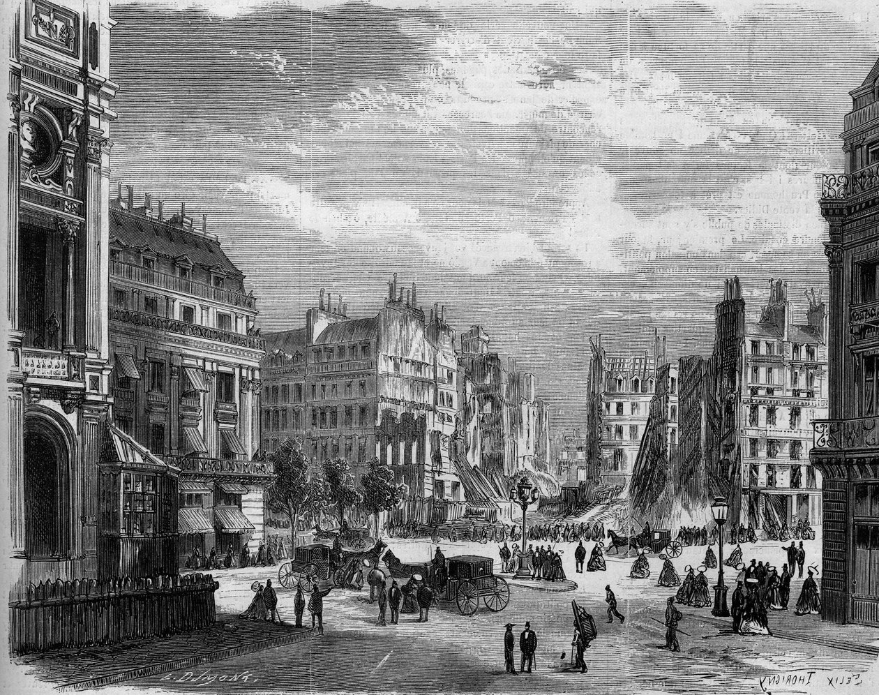 Przemiany Paryża pod II Cesarstwem, Haussmannowski Paryż: widok na róg rue de la Paix, otwarty dla otwarcia rue de l