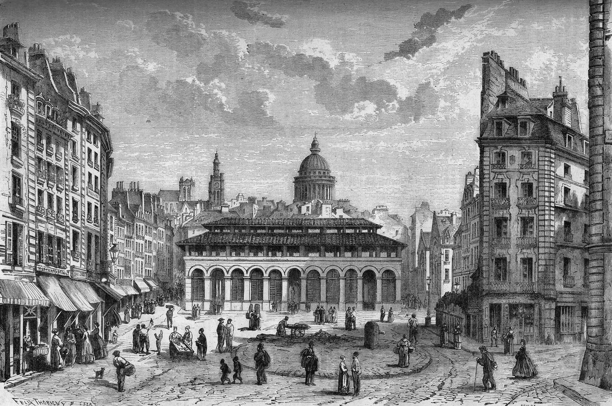Przemiany Paryża pod II Cesarstwem, Haussmannowski Paryż: widok na Marche des Carmes i dawny Place Maubert autorstwa French School