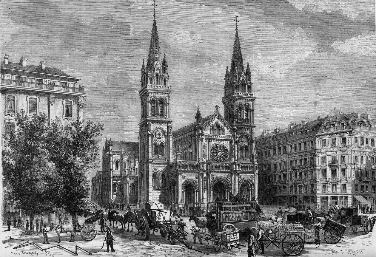 Przemiany Paryża pod II Cesarstwem, Haussmannowski Paryż: widok zewnętrzny kościoła św. Ambroise (Saint-Ambroise) zbudowanego przez Theodore