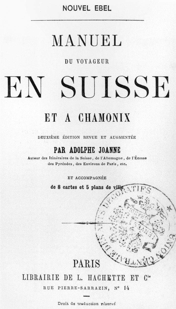 Podręcznik podróżnika dla Szwajcarii i Chamonix autorstwa Adolphe Joanne, opublikowany Hachette, Paryż, ok.1880 autorstwa French School