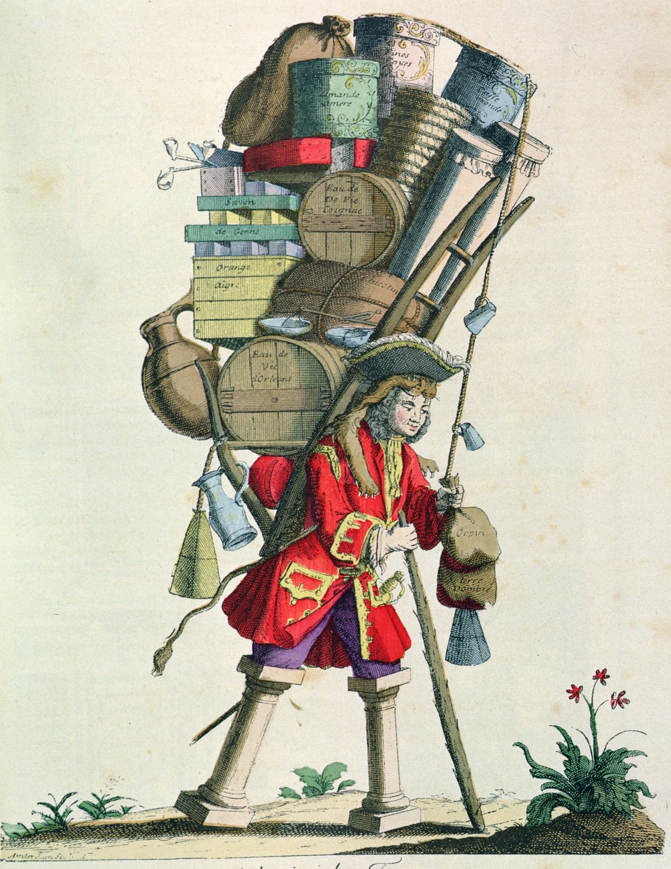 Traveling Spice, Liquor and Remedy Seller w 1721, z Costumes de Paris a Travers les Siecles, opublikowany 1887 (kolor grawerowany) autorstwa French School