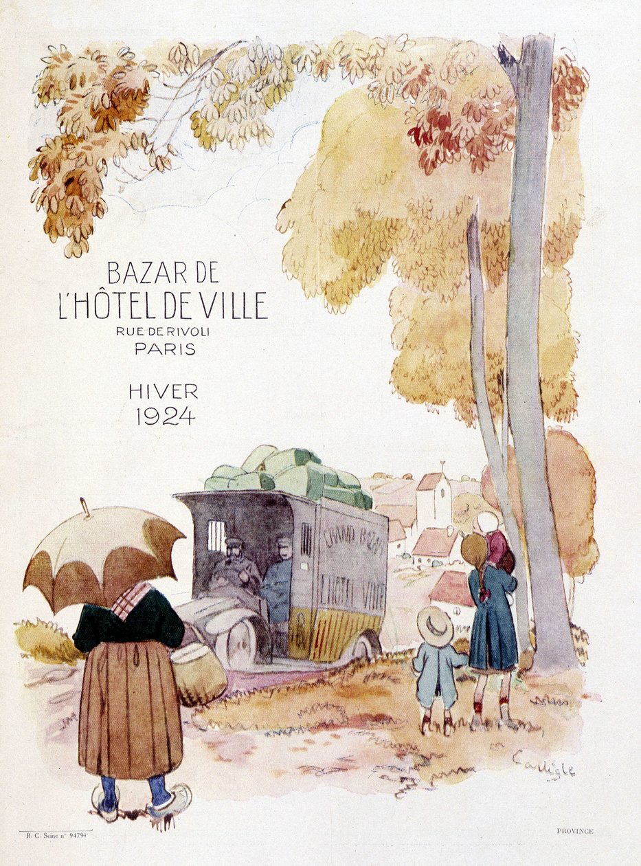 Podróżujący kupcy w kraju. Plakat reklamowy z 1924 r. dla Bazar de l