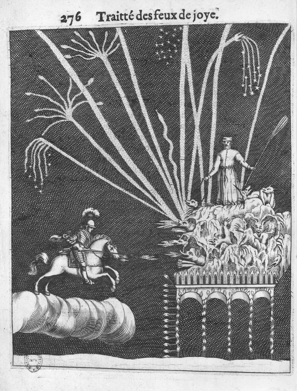 Traktat o ogniskach, ilustracja z Praktyki wojny Francois Malthus, Paryż, 1656 autorstwa French School