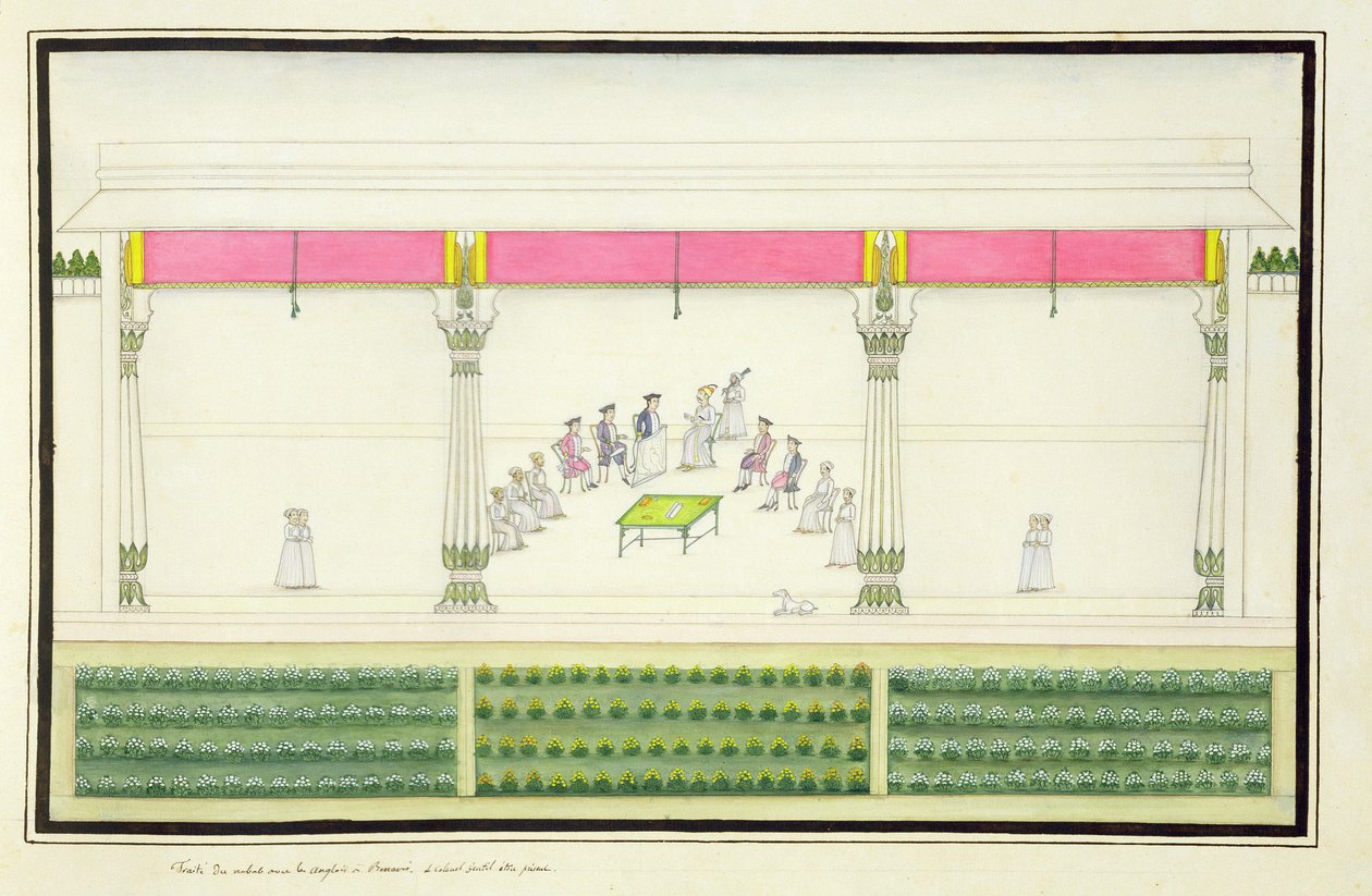 Traktat Nawab z Brytyjczykami w Benares w 1765, na którym Gentil był obecny z The Gentil Album, opublikowanego w 1774 autorstwa French School