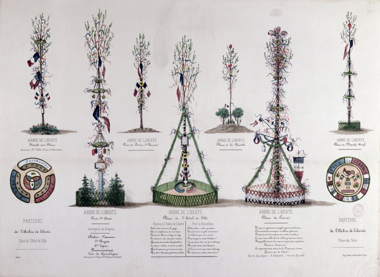Drzewa Wolności posadzone w Paryżu w 1848 r. (kolorowe grawerowanie) autorstwa French School