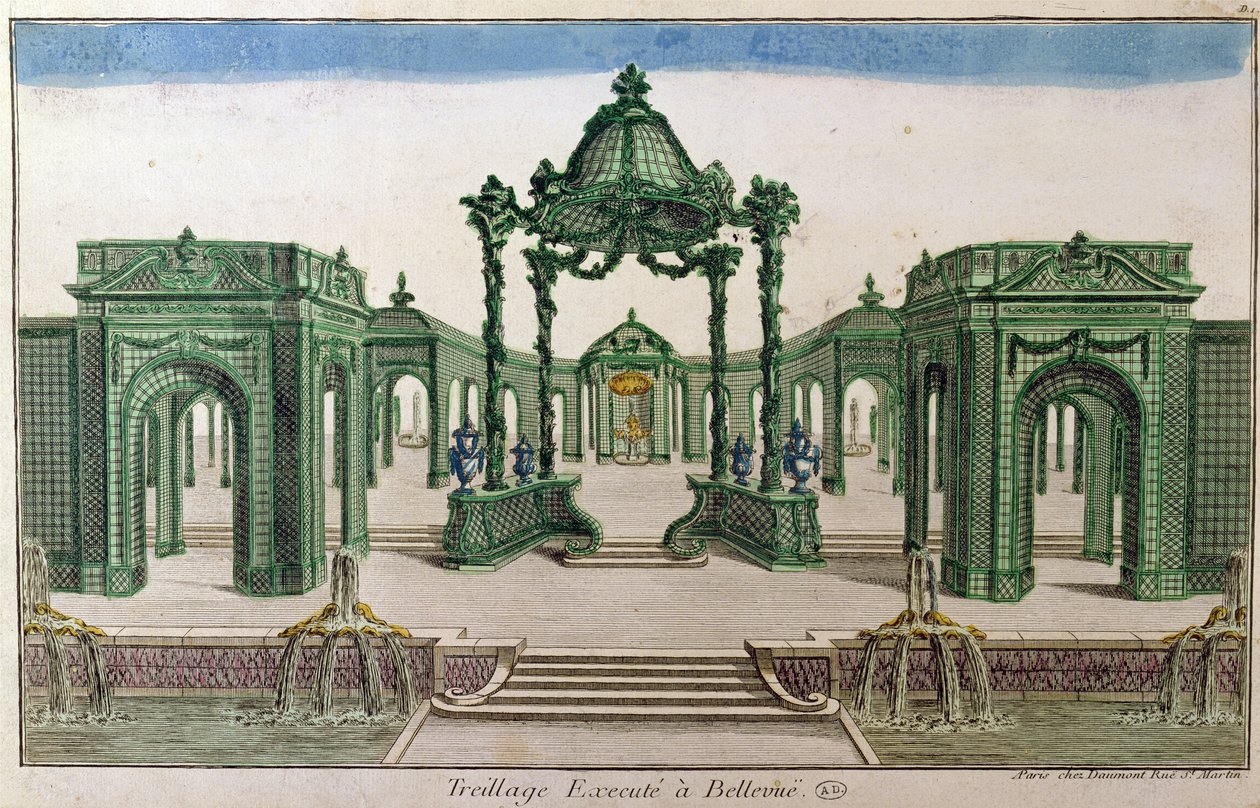 Brama Trellis wykonana w Bellevue (kolorowe grawerowanie) autorstwa French School