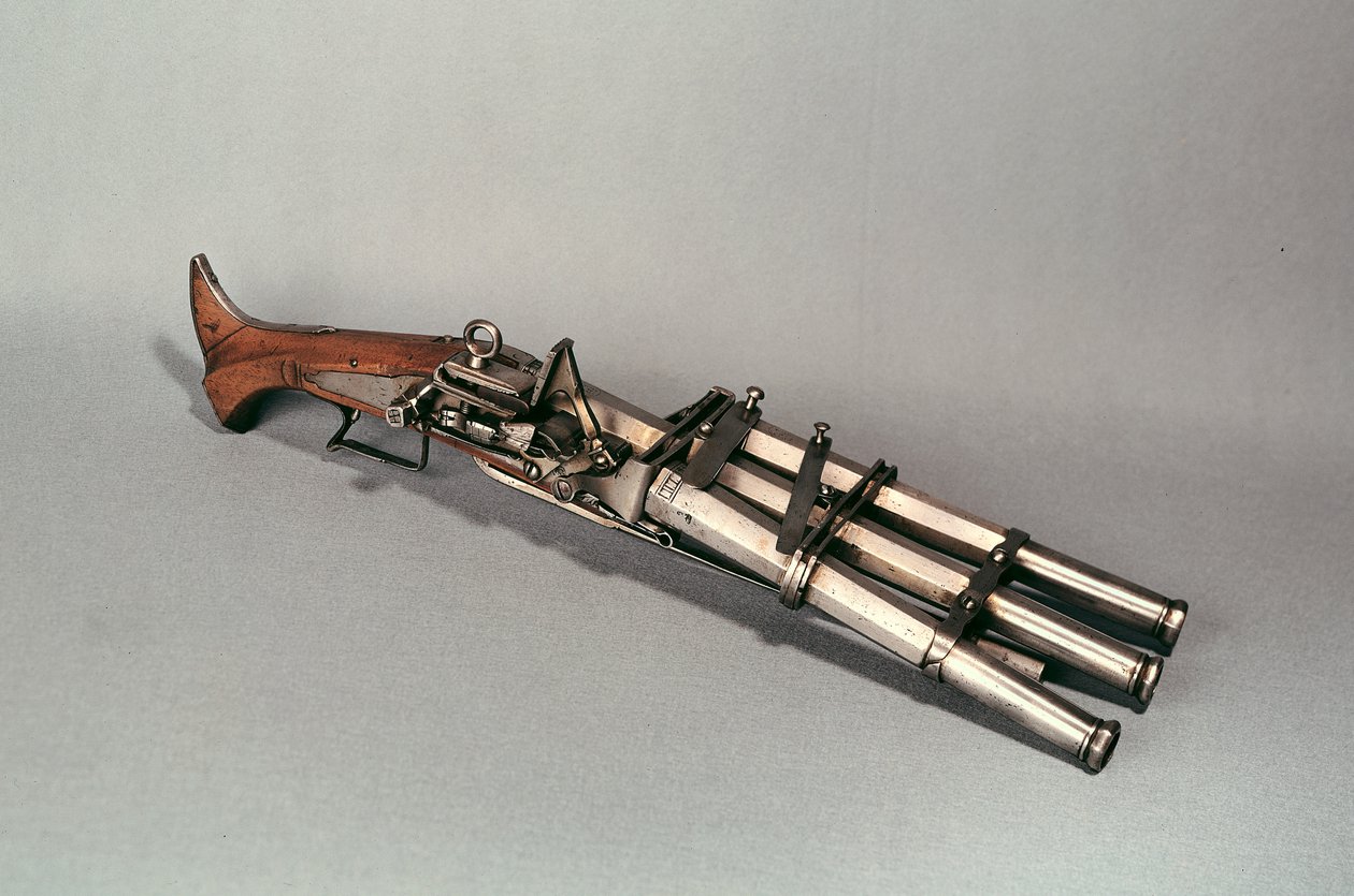 Pistolet trzylufowy (drewno i metal) autorstwa French School